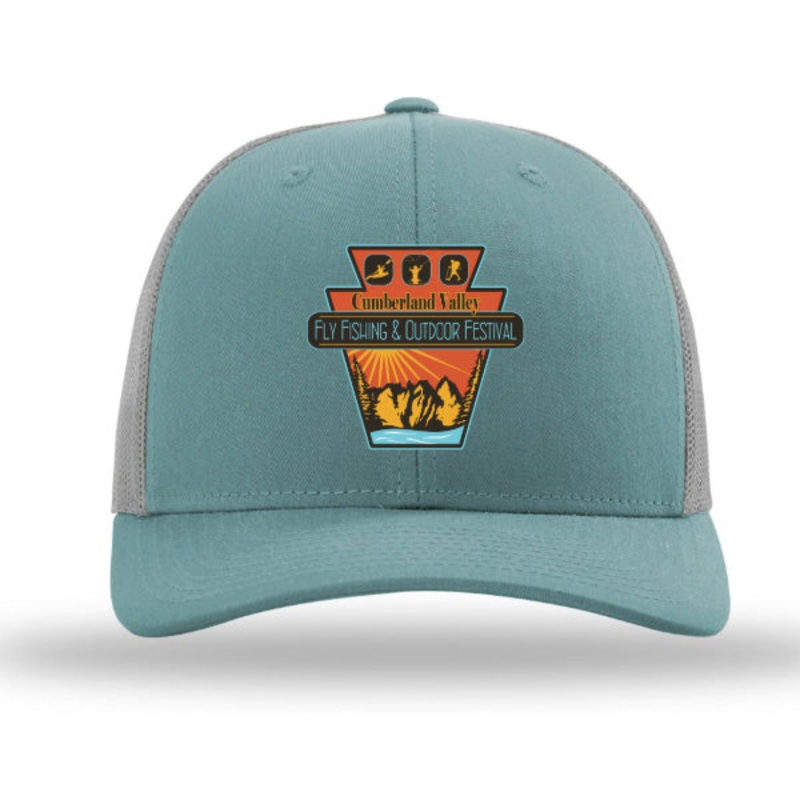 Fly Fishing Festival Trucker Hat Smoke Blue