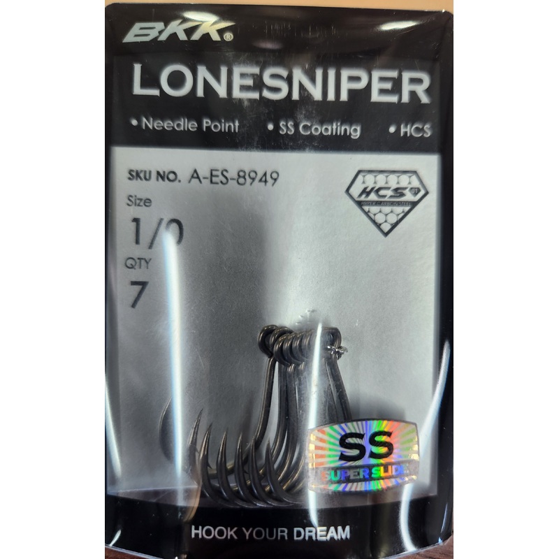 BKK Lone Sniper Needle Point Single Lure Hook Size 1/0, 7 pieces