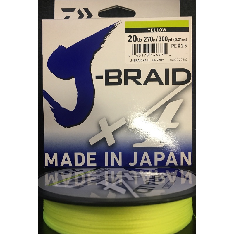 Daiwa J Braid X4 Braided Fishing Line 20lb 270m Yellow