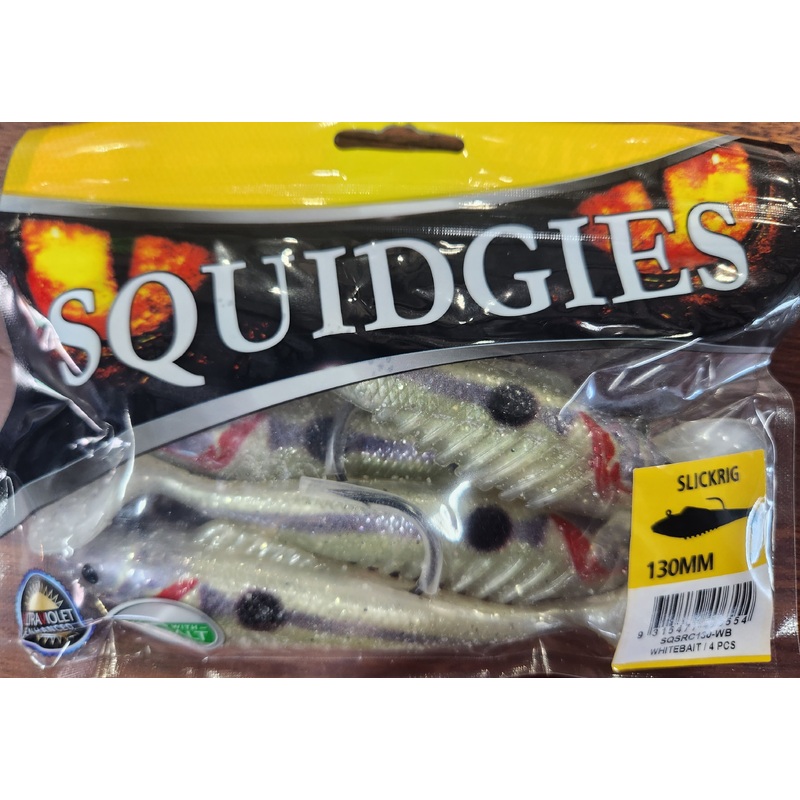 Squidgy Slickrig Light 130mm Soft Plastic WHITEBAIT