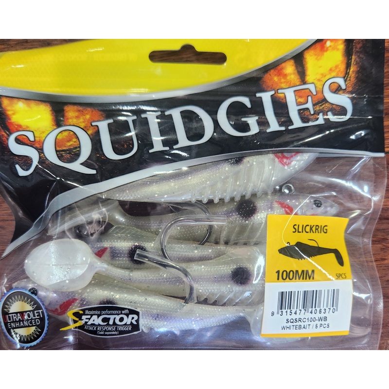 Squidgy Slickrig Light 100mm Soft Plastic WHITEBAIT