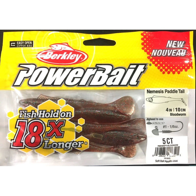 Berkley Powerbait Nemesis Paddle Tail Soft Plastic 4" Bloodworm 1512975