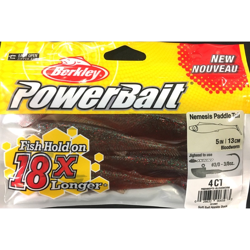 Berkley Powerbait Nemesis Paddle Tail Soft Plastic 5" Bloodworm 1512981