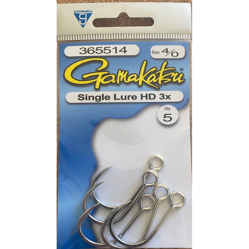 Gamakatsu Single Lure Hook HD 3X - Size 4/0, 5 pc