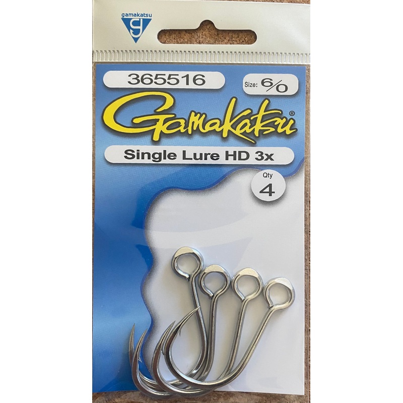 Gamakatsu Single Lure Hook HD 3X - Size 6/0, 4 pc