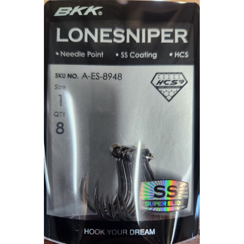 BKK Lone Sniper Needle Point Single Lure Hook Size 1, 8 pieces