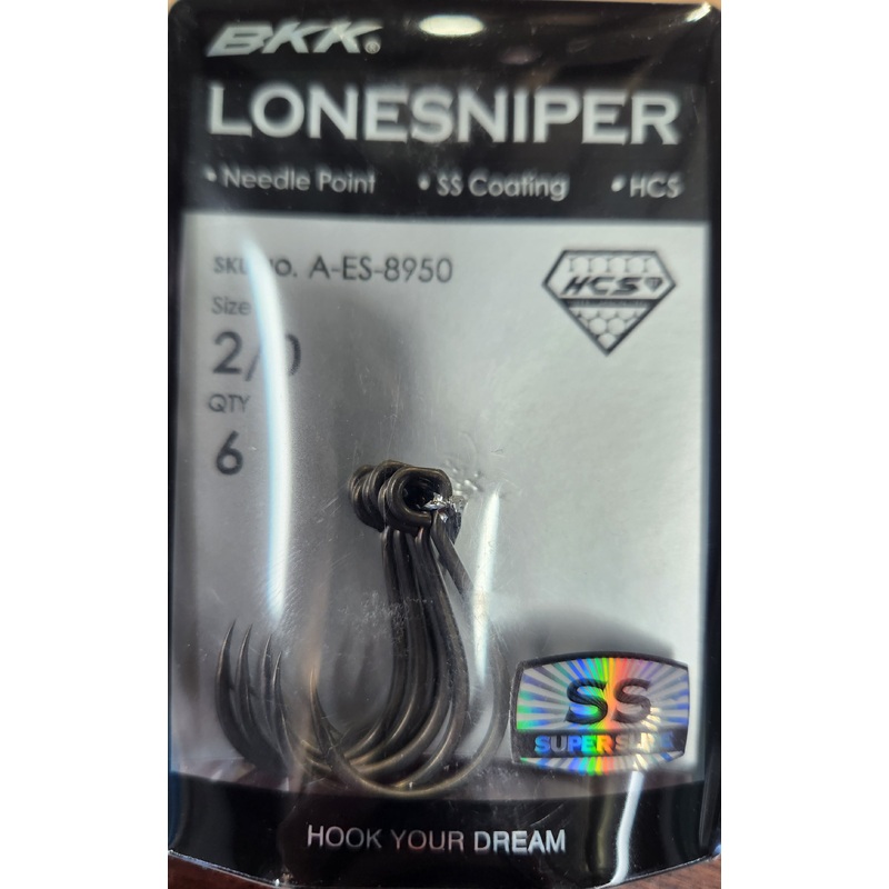 BKK Lone Sniper Needle Point Single Lure Hook Size 2/0, 6 pieces