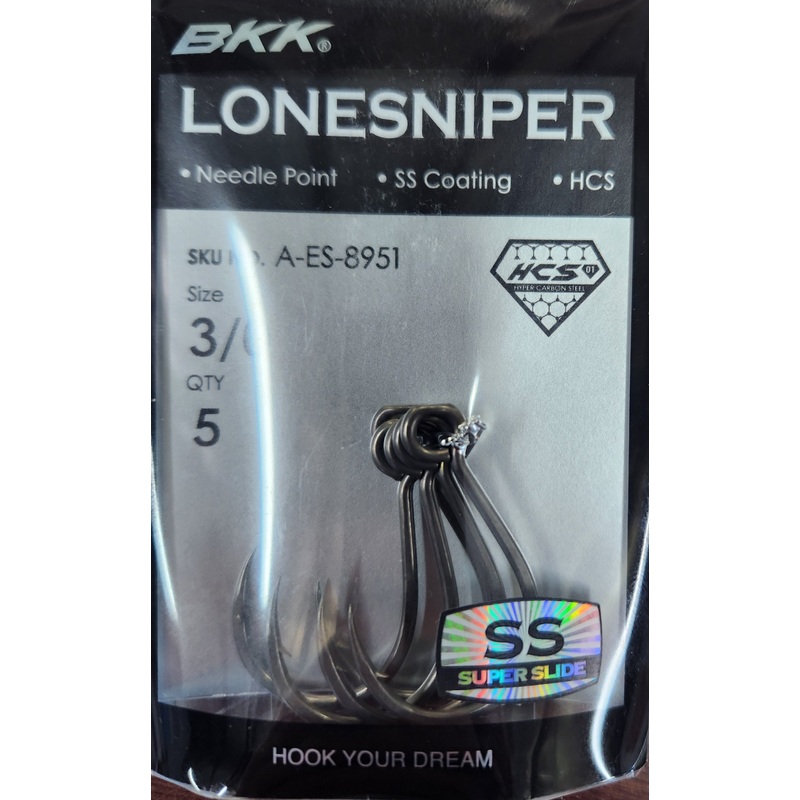 BKK Lone Sniper Needle Point Single Lure Hook Size 3/0, 5 pieces