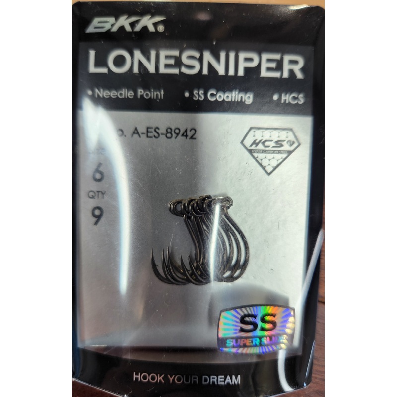 BKK Lone Sniper Needle Point Single Lure Hook Size 6, 9 pieces