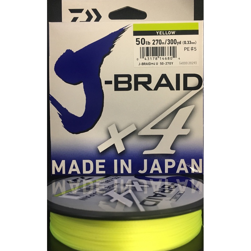 Daiwa J Braid X4 Braided Fishing Line 50lb 270m Yellow