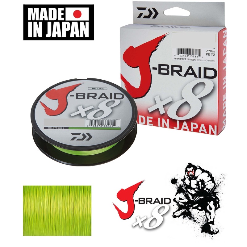 Daiwa J Braid X8 Braided Fishing Line 15lb 150m Chartreuse
