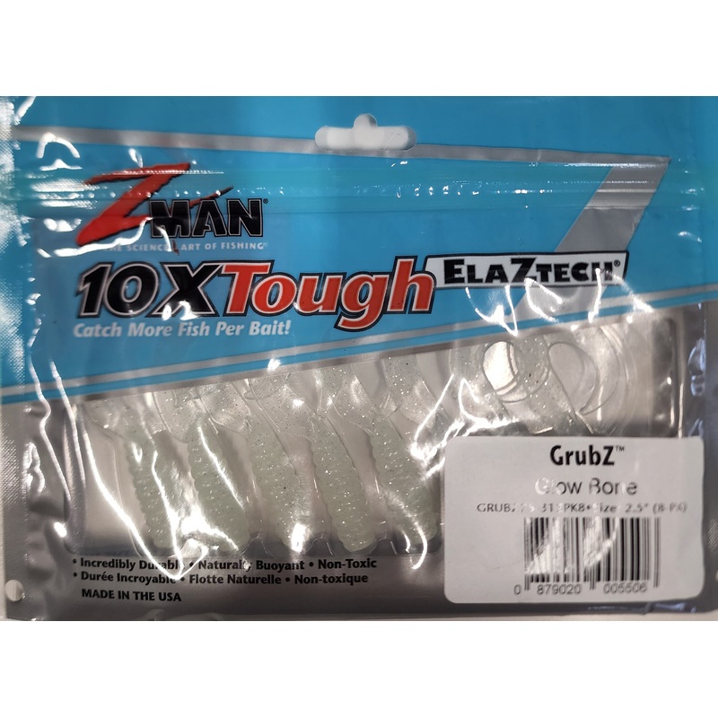 Zman Grubz Soft Plastic Lure - 2.5" Glow Bone