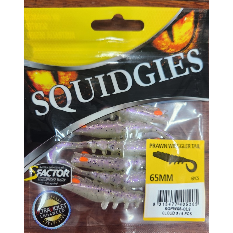 Squidgy Prawn Wriggler Soft Plastic 65mm Cloud 9