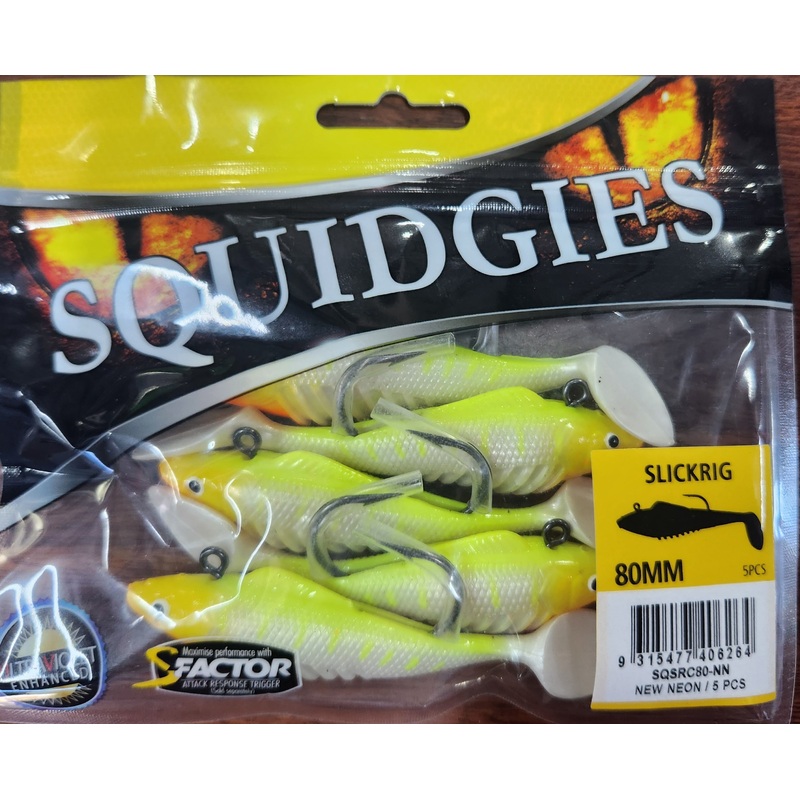 Squidgy Slickrig Light 80mm Soft Plastic - New Neon SQSRC80-NN