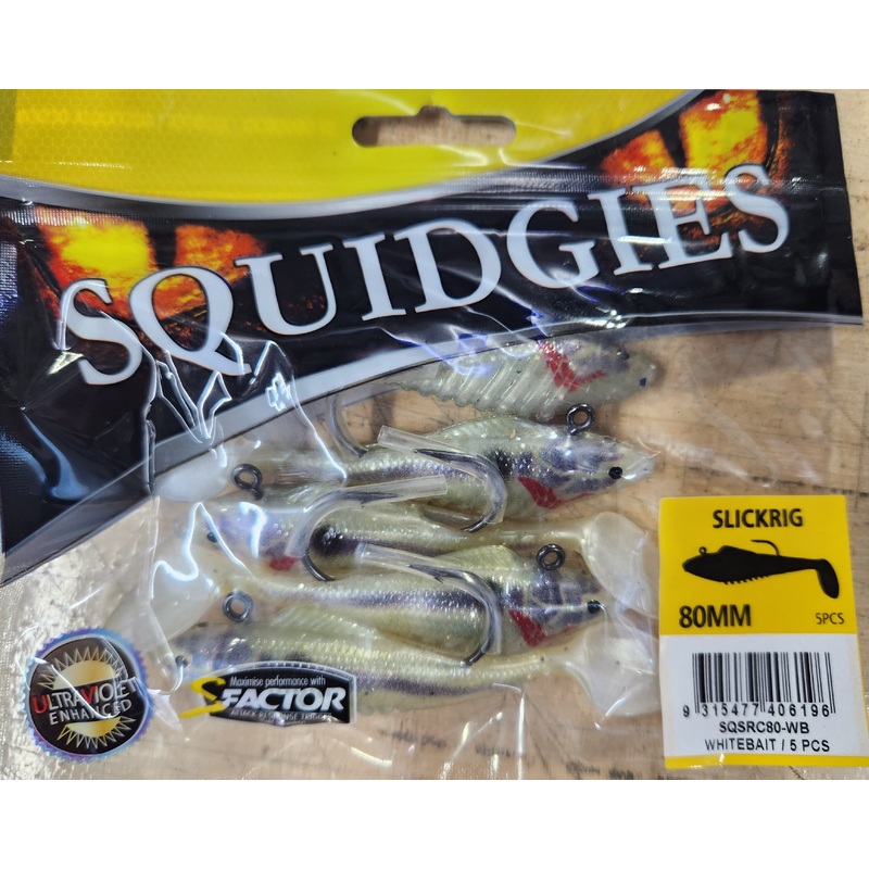Squidgy Slickrig Light 80mm Soft Plastic - WHITEBAIT SQSRC80-WB