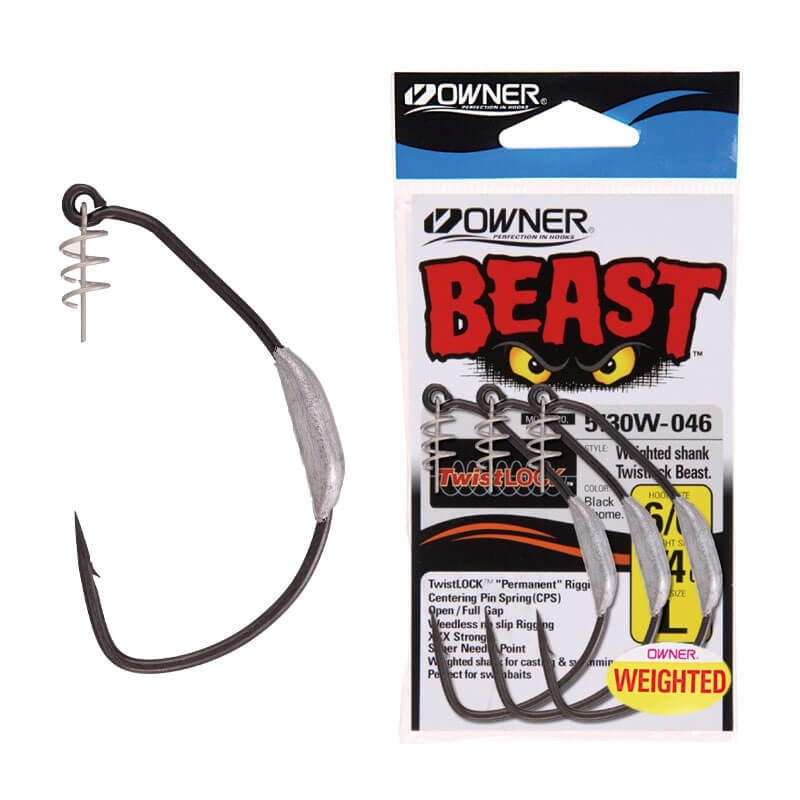 Anzuelo Simple Texas Plomado Owner Weighted Twislock Beast 5130W // 4/0, 6/0, 8/0, 10/0, 12/0 / 3.5g, 7g, 10.6g, 14.2g, 21.3g