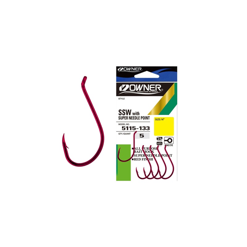 Anzuelo Simple Owner OH SSW Super Needle Point 5115 Rojo // 3/0